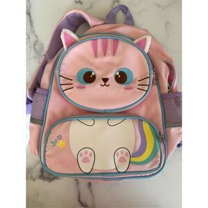 Little girls light pink backpack cat kitten cute kindergarten size rainbow tail